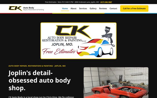 Home page of the CK Auto Body demo site on a computer